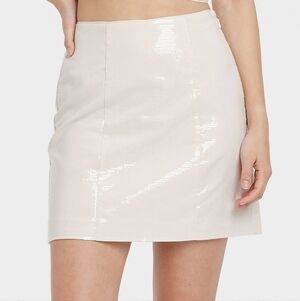 NWT A New Day Skirt Beige Sequin Mini Shimmer Party Holiday Stretch XL 16